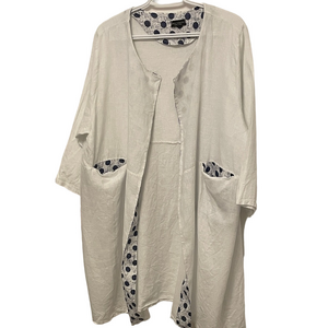 Women’s Luca Vanucci White Linen Open Kimono With Polka Dot Detail Size XL